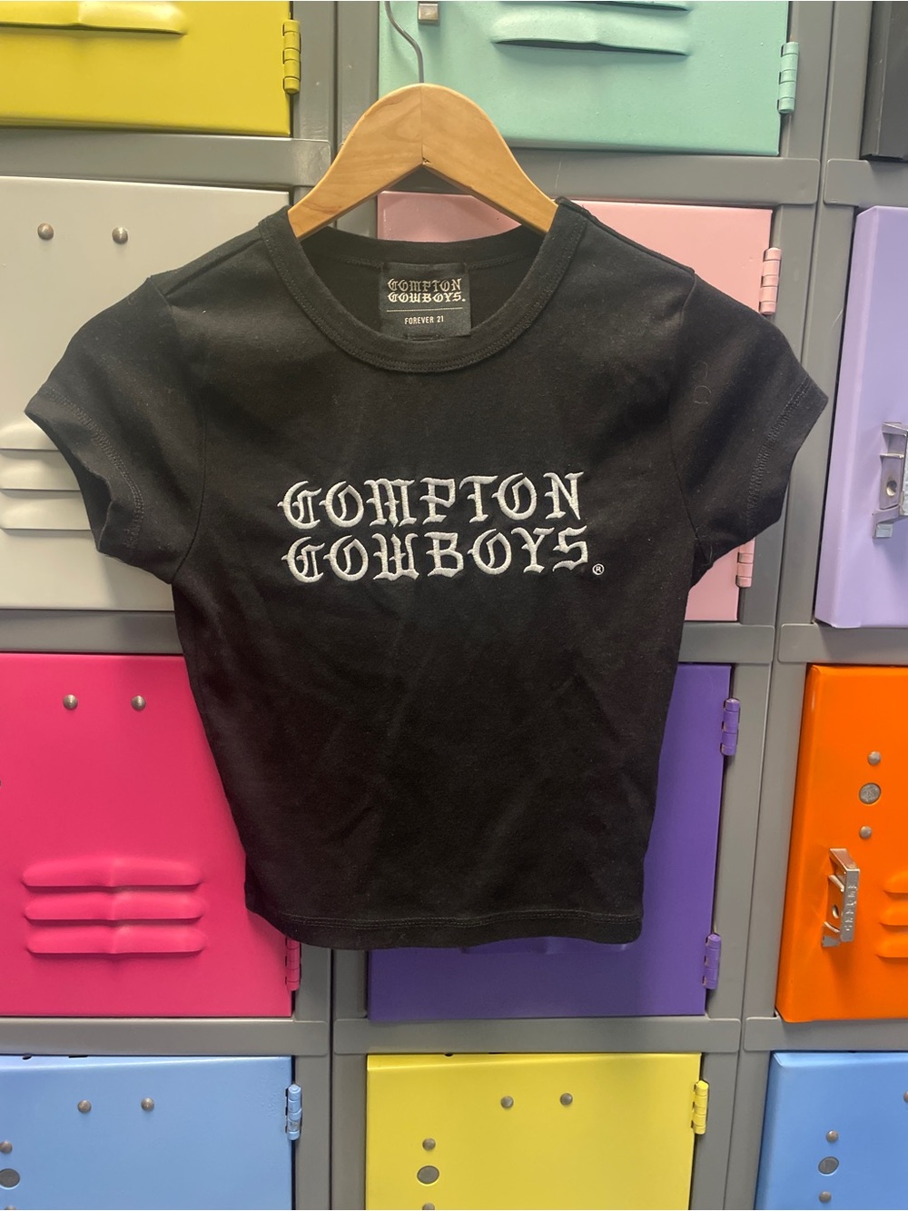 Forever 21 Black Tee with White 'Compton Cowboys' Graphic